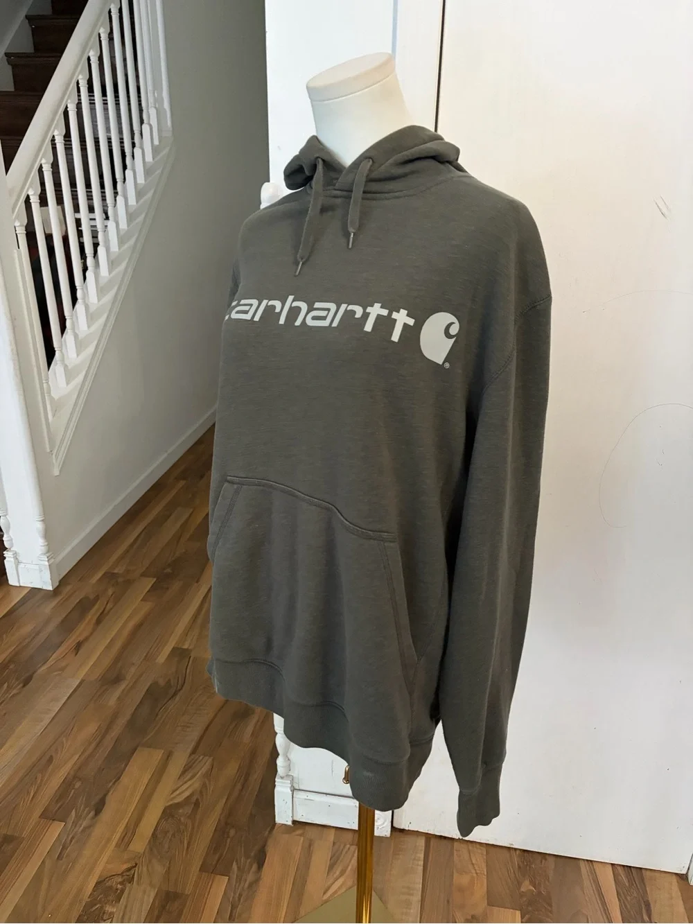 Carhartt Olive Green Logo Crewneck Hoodie, Oversized, Medium, EUC